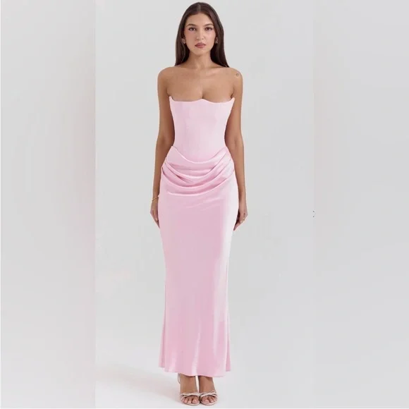 HOUSE OF CB 'Persephone' Rose Shadow‎ Strapless Corset Maxi NWOT size S
